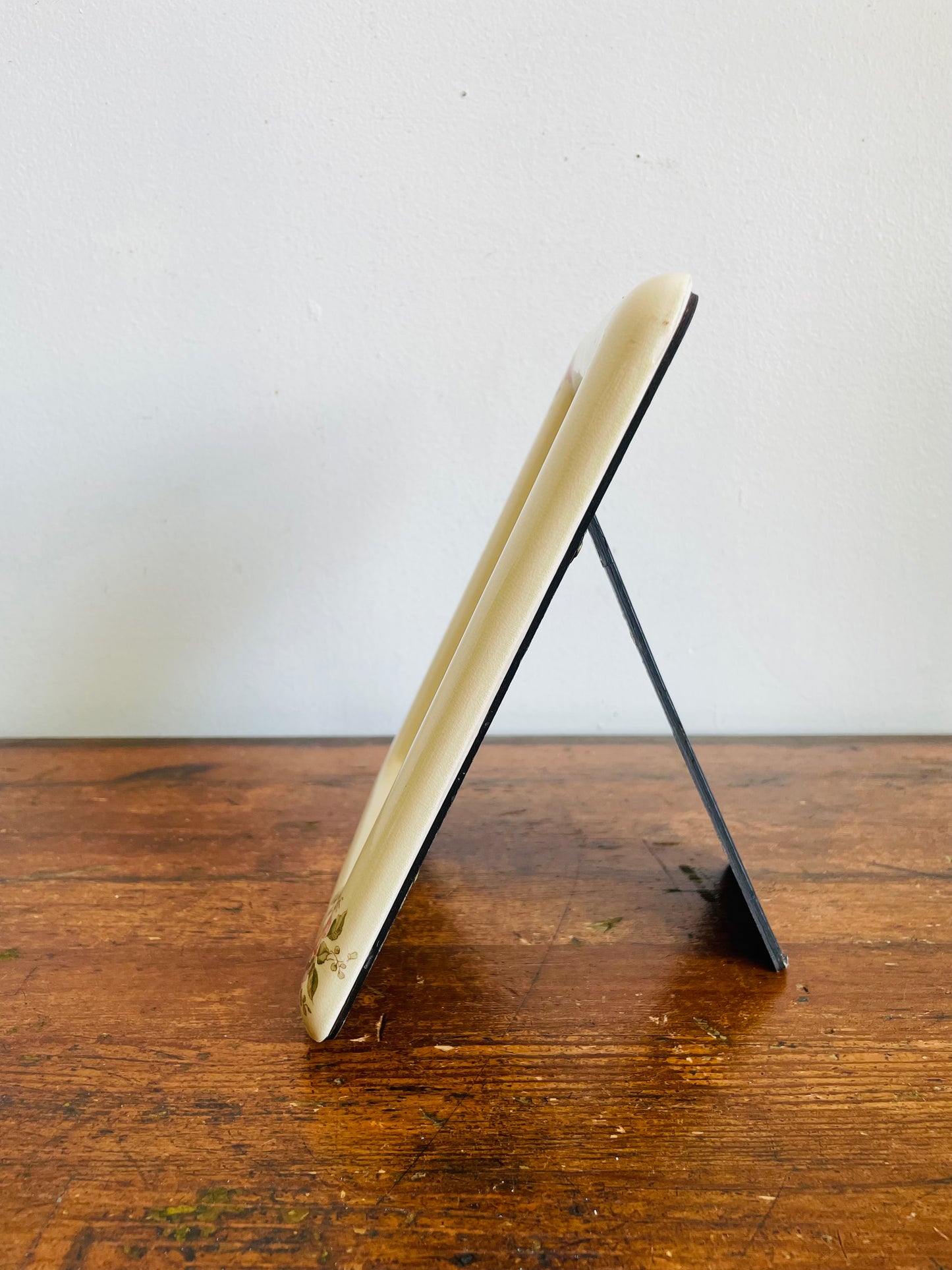 Vintage 1982 Ceramic Cream & Floral Rounded Picture Frame with Easel Backing - Terragrafics - Made in Taiwan