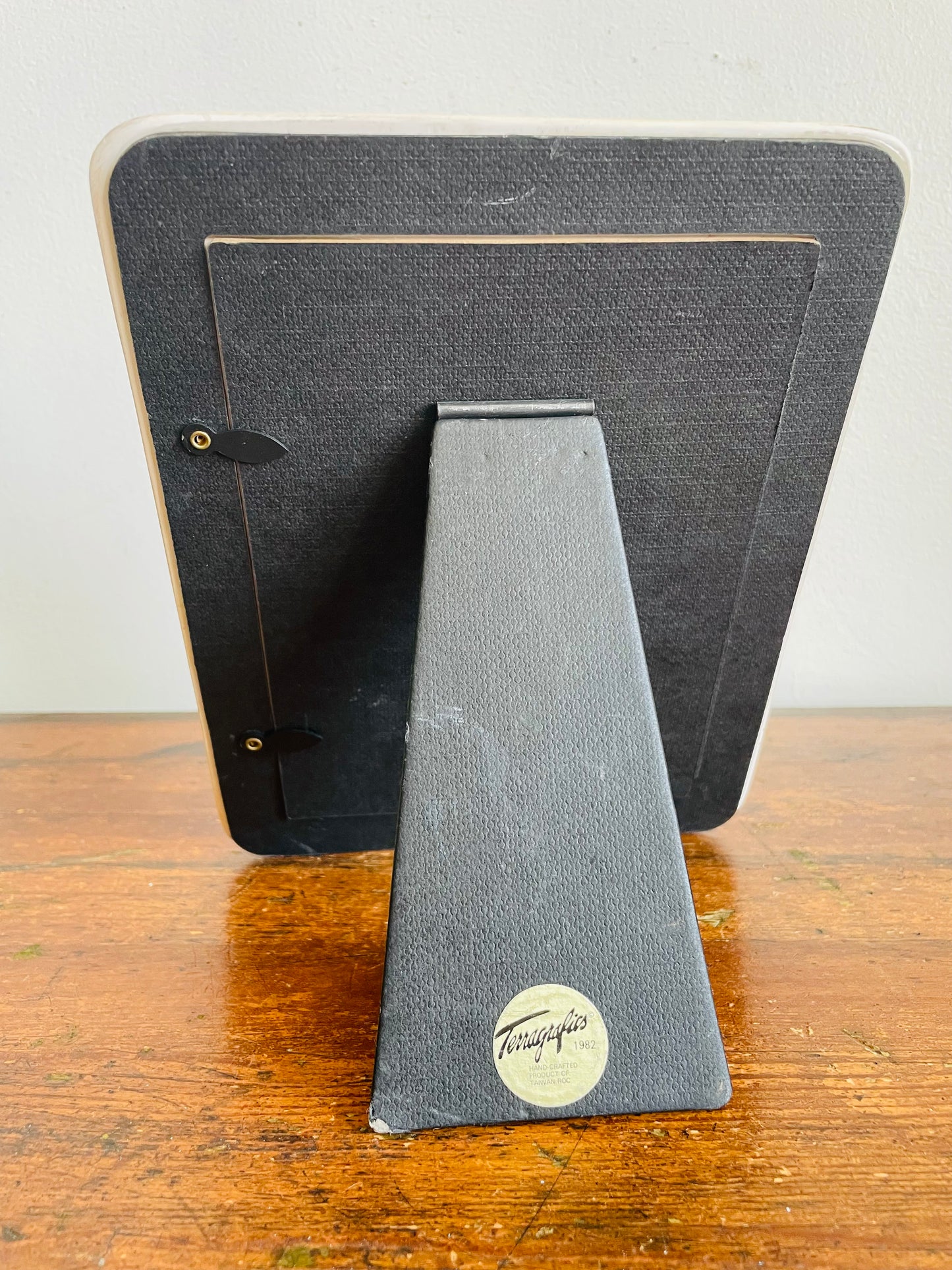 Vintage 1982 Ceramic Cream & Floral Rounded Picture Frame with Easel Backing - Terragrafics - Made in Taiwan