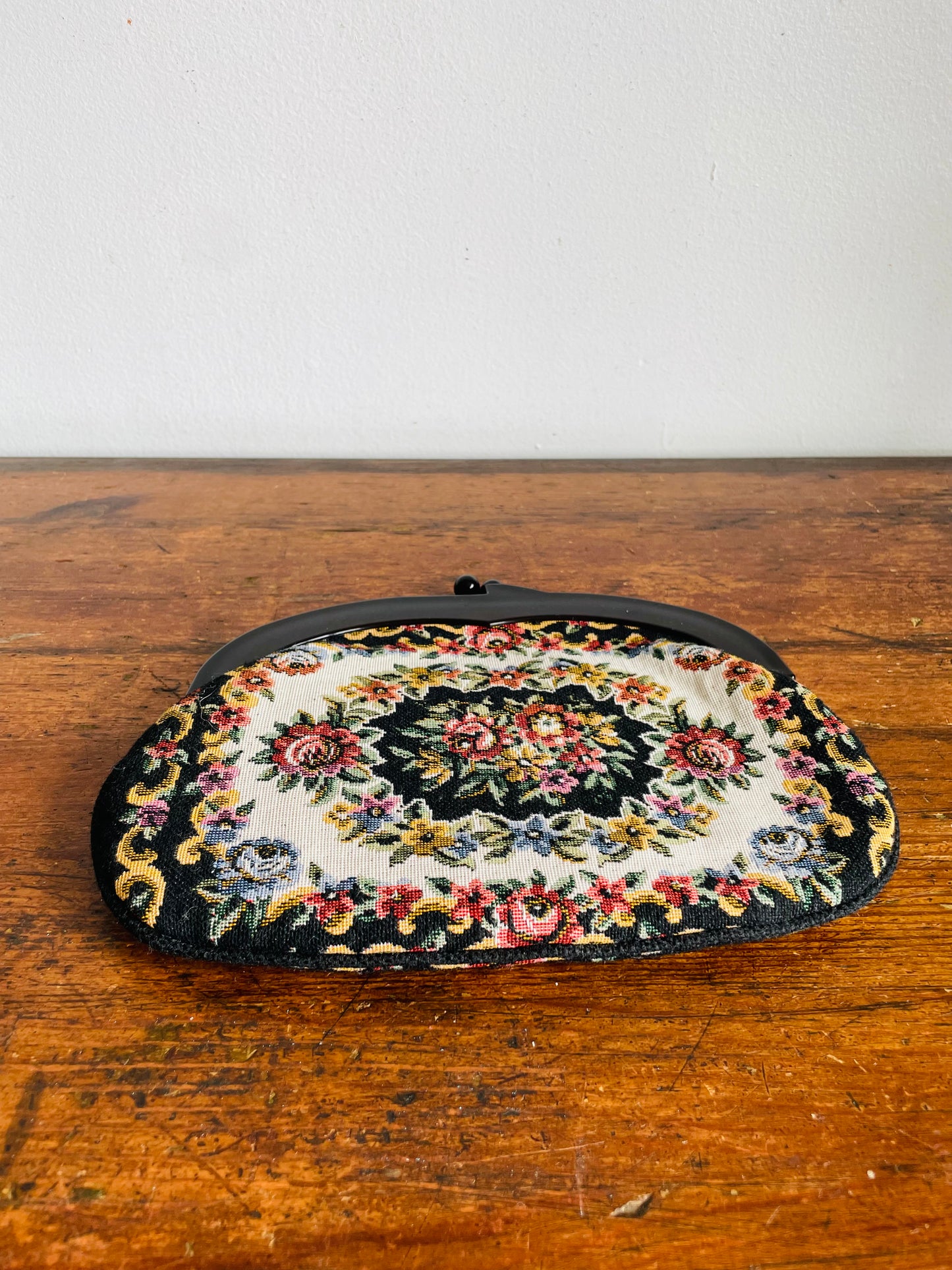 Vintage Fashion Accessory by Danielle of Canada Floral Tapestry Fabric Clutch Purse with Clasp - Handmade in Japan