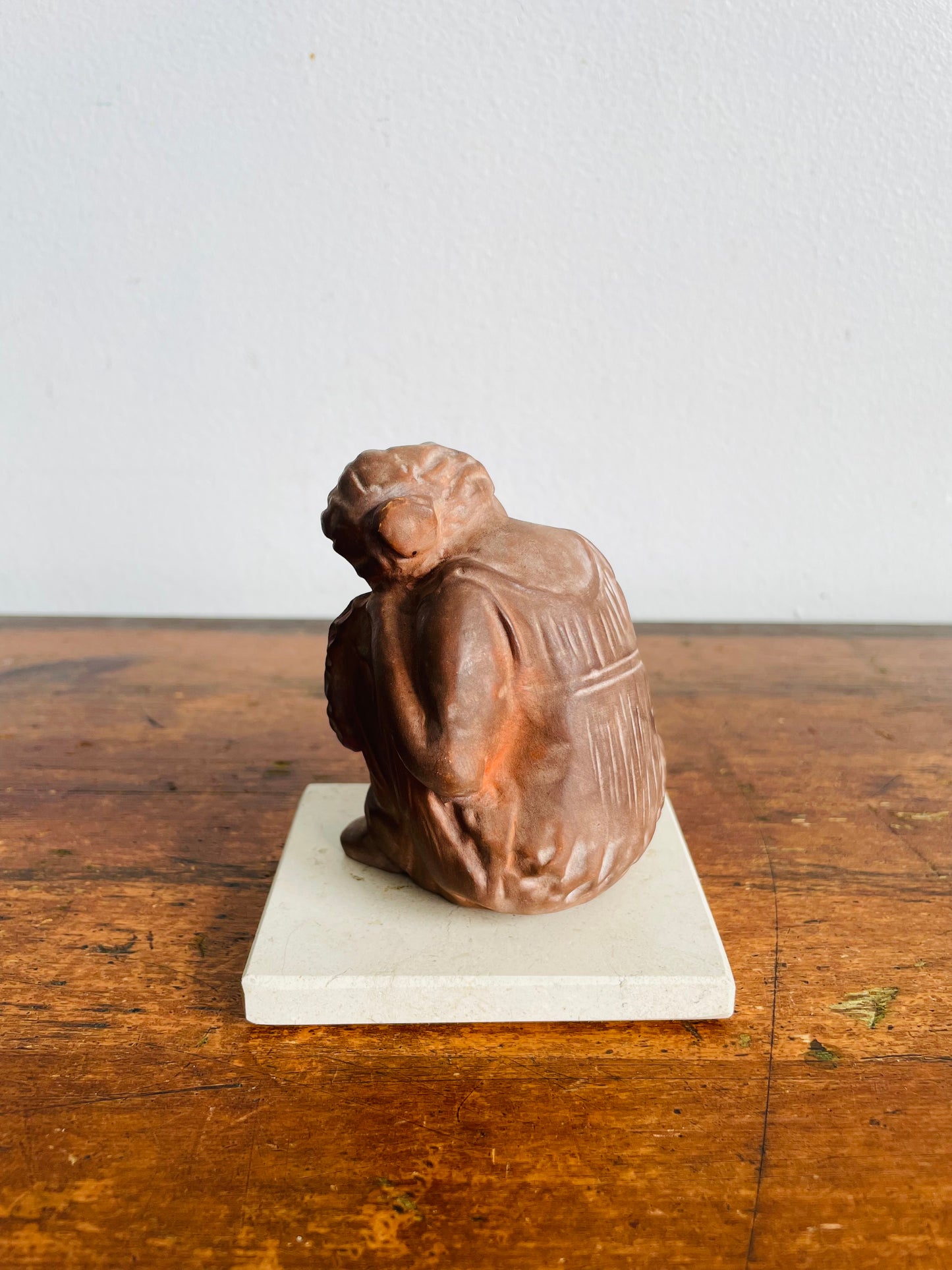 Vintage Tanagra Terracotta Clay Sculpture of Little Sleeping Girl - Greek Statuette - Hand-Patinated Reproduction from Mold Made from Impression of Original Exhibited at the Louvre