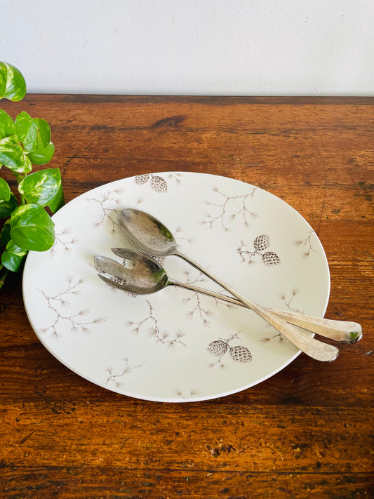 Vintage Wood & Sons "North Woods" Pattern Serving Platter Plate with Pinecone Design - Engraved by Hand - Made in England