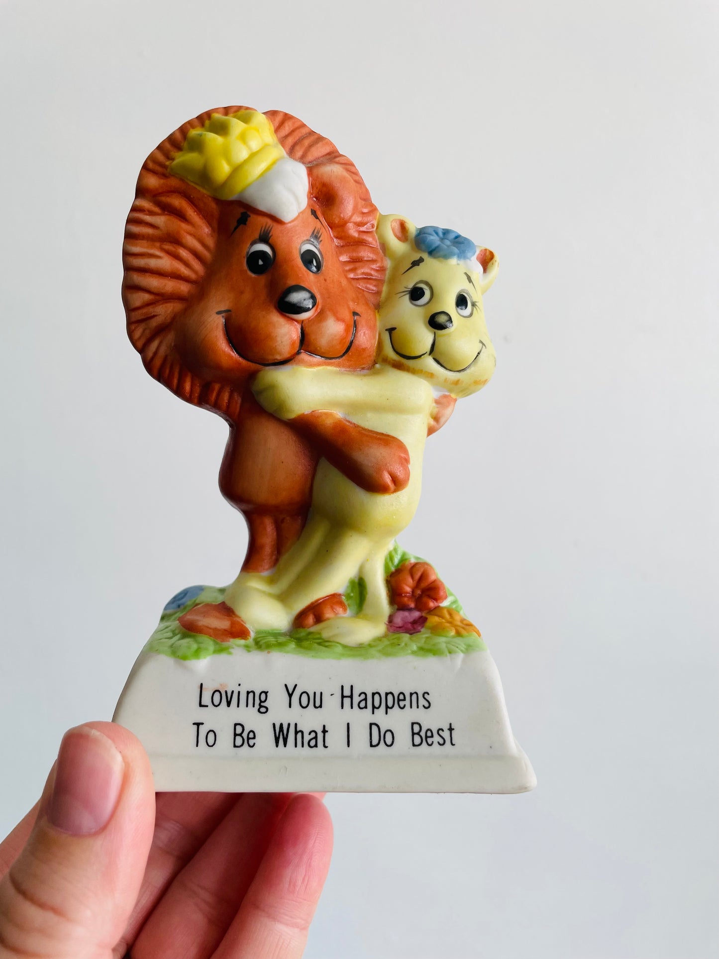 1979 Russ Berrie & Co. #812 Adorable Ceramic Lion Statue - Loving You Happens To Be What I Do Best - Made in Taiwan