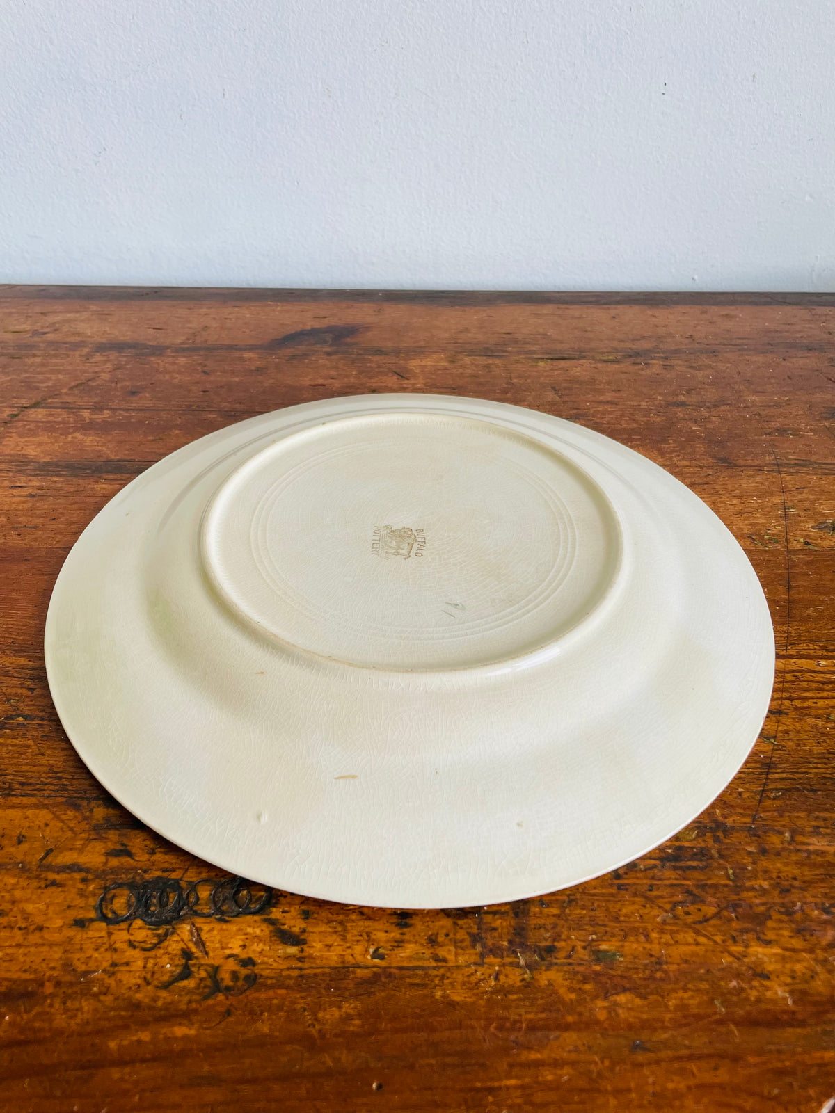 Antique Buffalo Pottery Plate with Elk in Forest Along Stream Nature Design - Includes Optional Plate Hanger