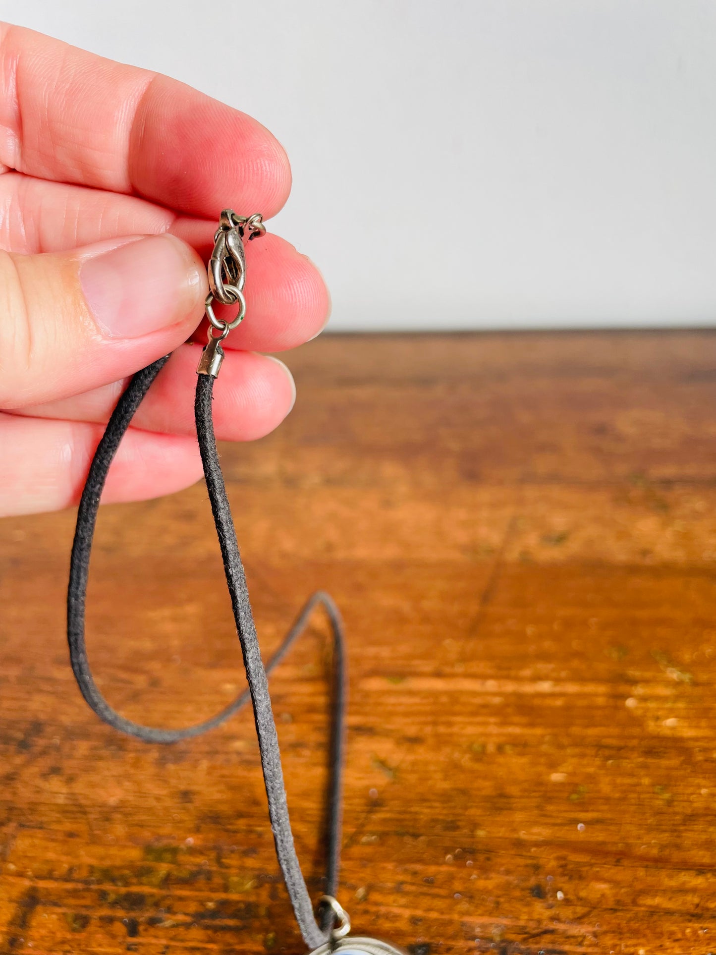 Vintage Silver & Glass Blue Eyeball Pendant Necklace on Black Cord with Clasp - Short / Choker Style Length - Witchy Gothic Halloween Aesthetic
