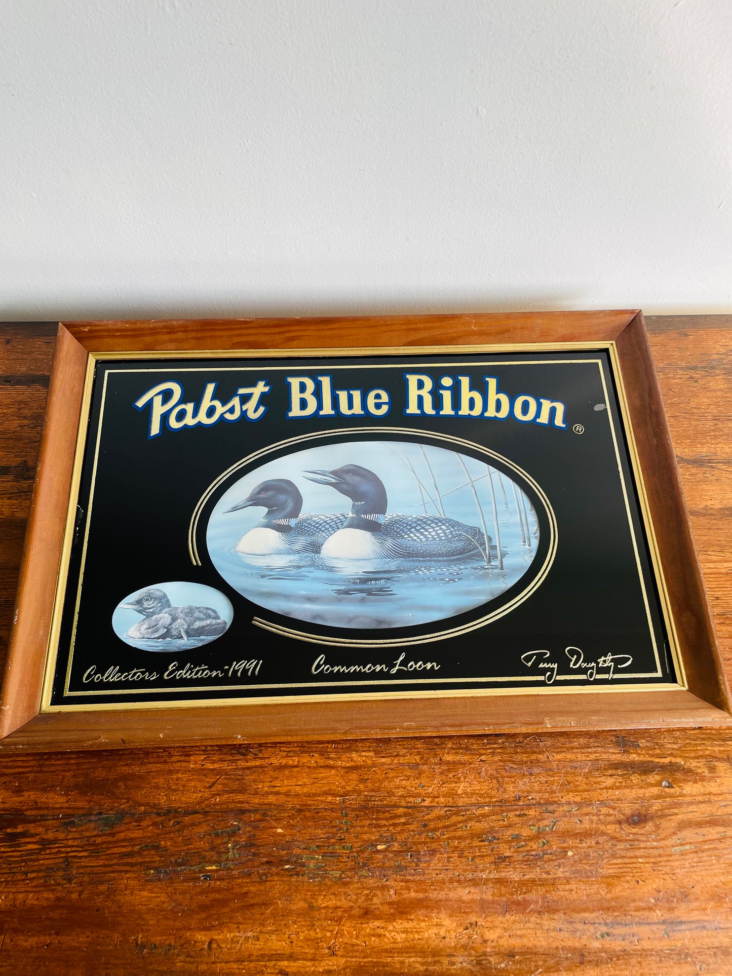 Pabst Blue Ribbon Brewing Co. Beer Advertising Mirror Picture with Loons - Limited Edition 1991 Terry Dougthy