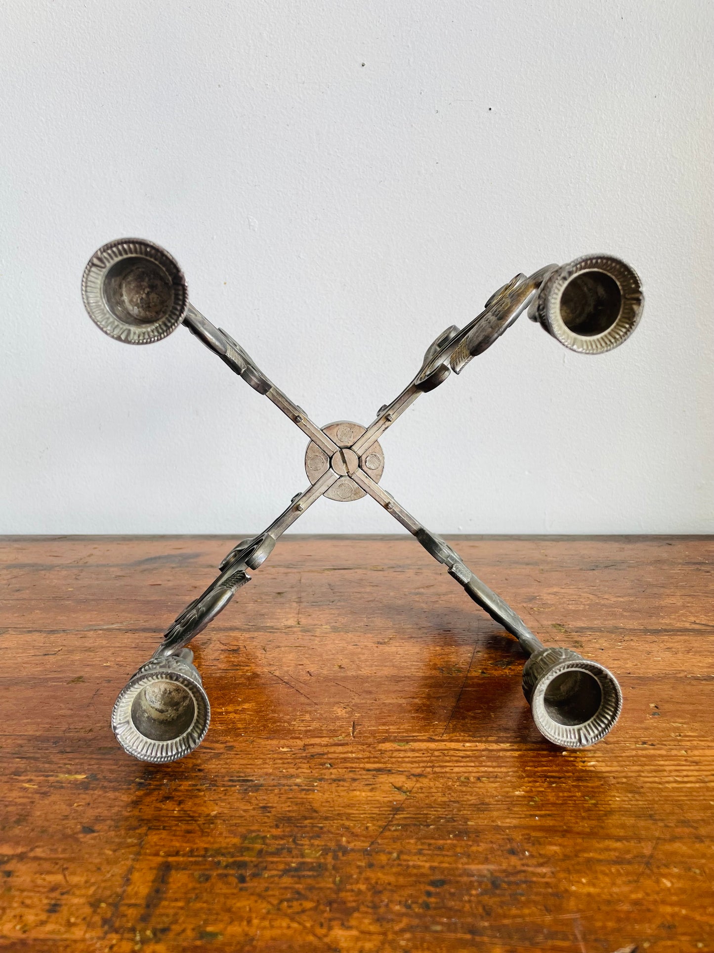 Vintage 1980s Art Deco Style Swimming Swan Birds Silver Plate Candelabra - 4 Point Candle Holder with Centrepiece Bowl Space