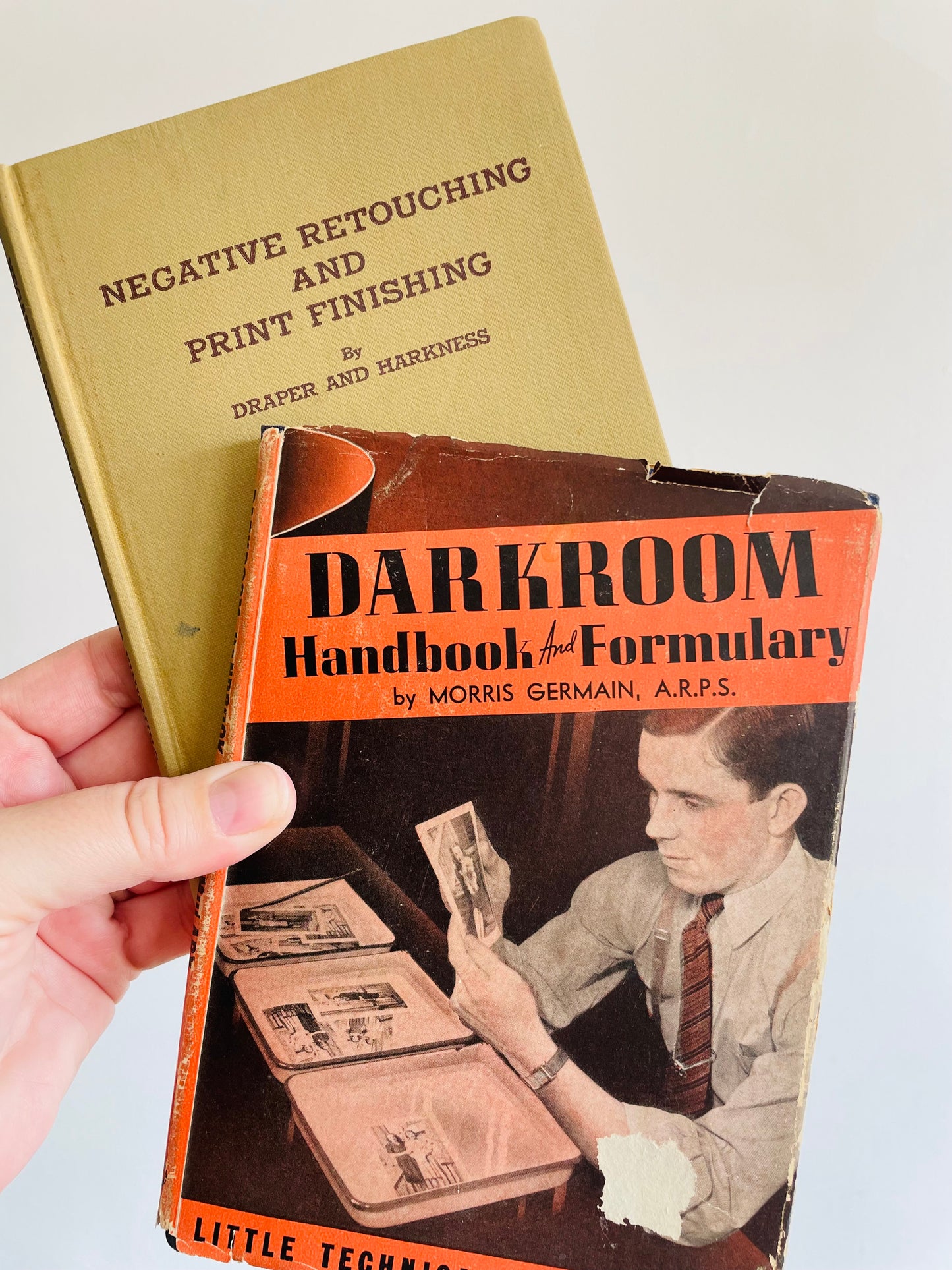 1940s Little Technical Library Hardcover Photography Pocket Books - Negative Retouching & Print Finishing and Darkroom Handbook & Formulary - Set of 2