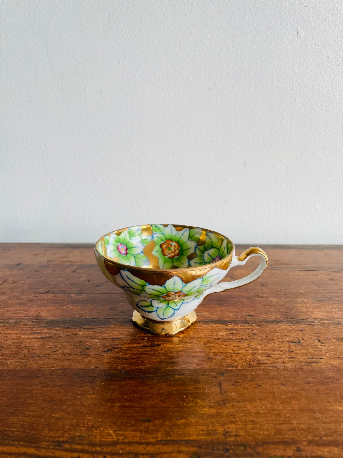 1940s Trimont China Hand Painted Gold & Flower Teacup & Saucer - Made in Occupied Japan