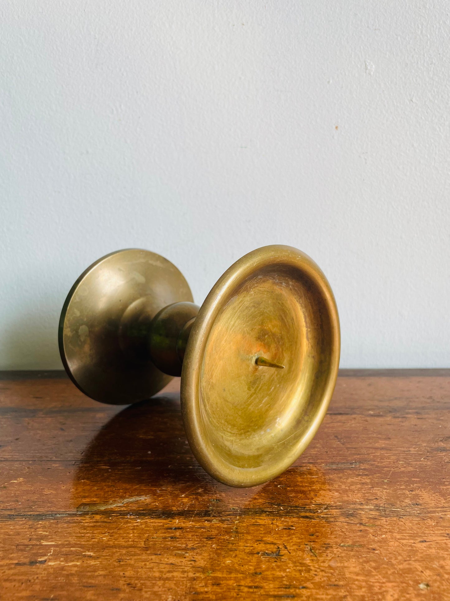 Vintage RIH Solid Brass 4.75" Pillar Candle Holder with Spike - Made in India