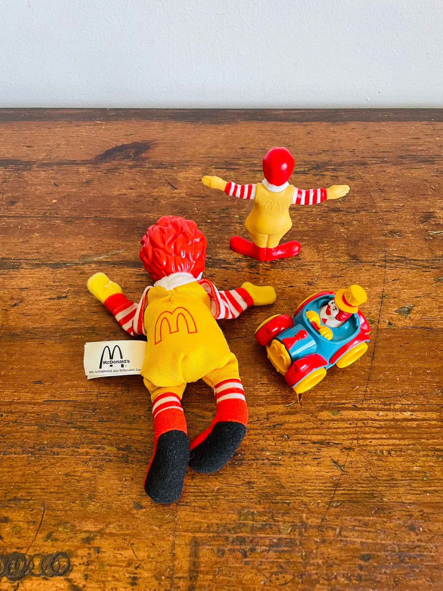Vintage McDonald's Happy Meal Toy Bundle - Ronald McDonald Themed Toys - Finger Puppet Doll, Circus Car & Action Figure- Set of 3