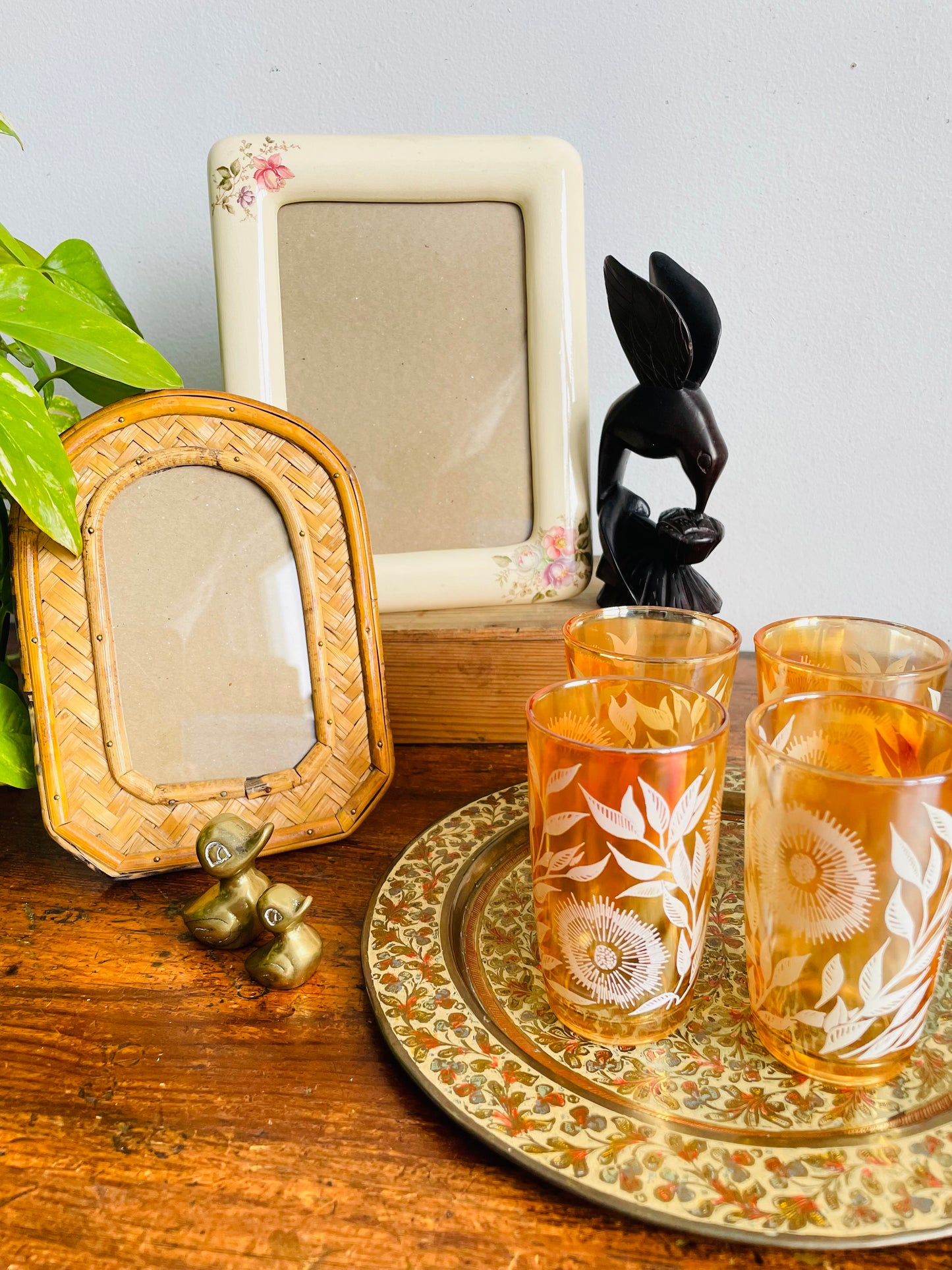 Vintage 1982 Ceramic Cream & Floral Rounded Picture Frame with Easel Backing - Terragrafics - Made in Taiwan