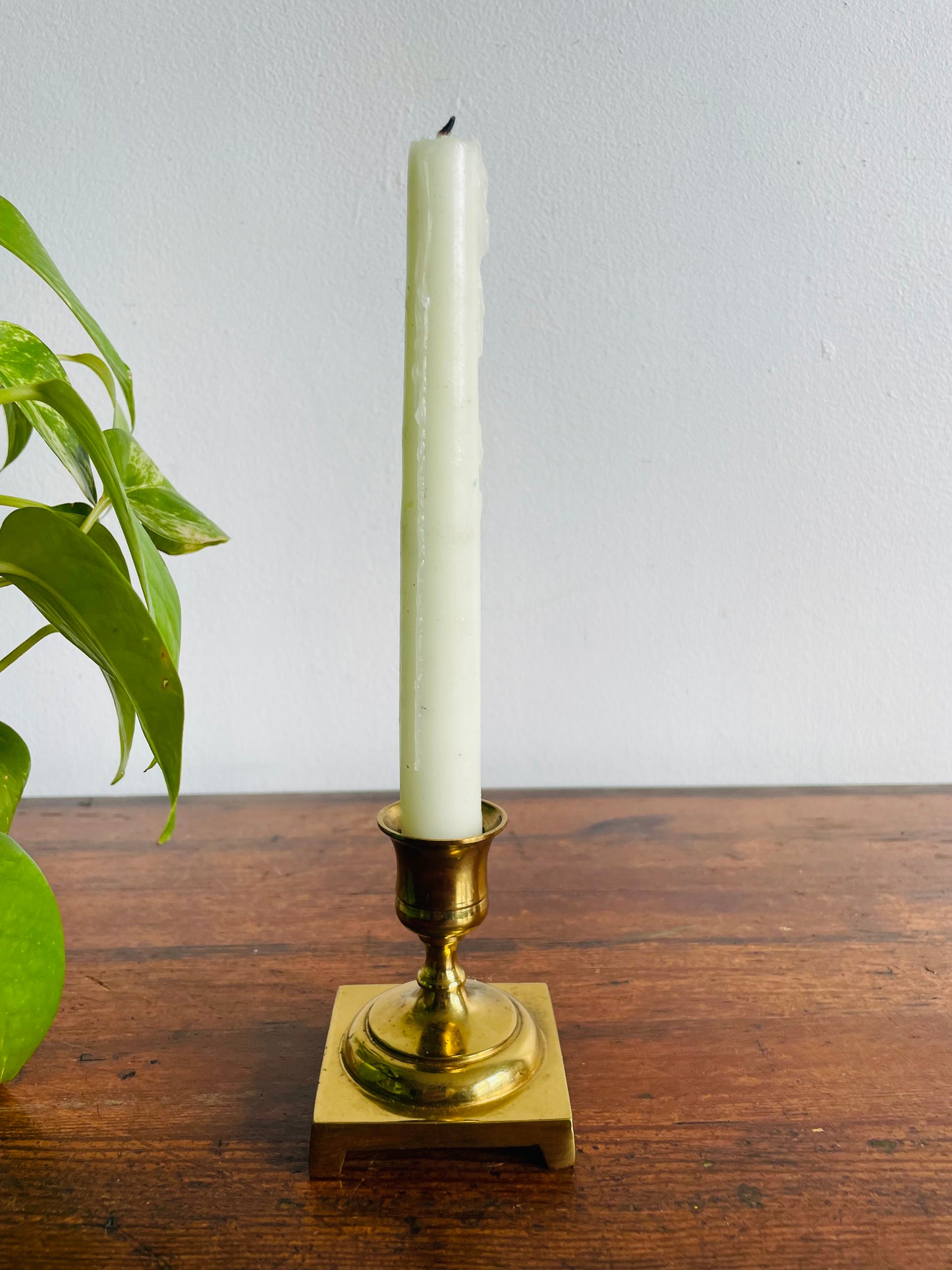 Solid Brass Square Base Candlestick Holder