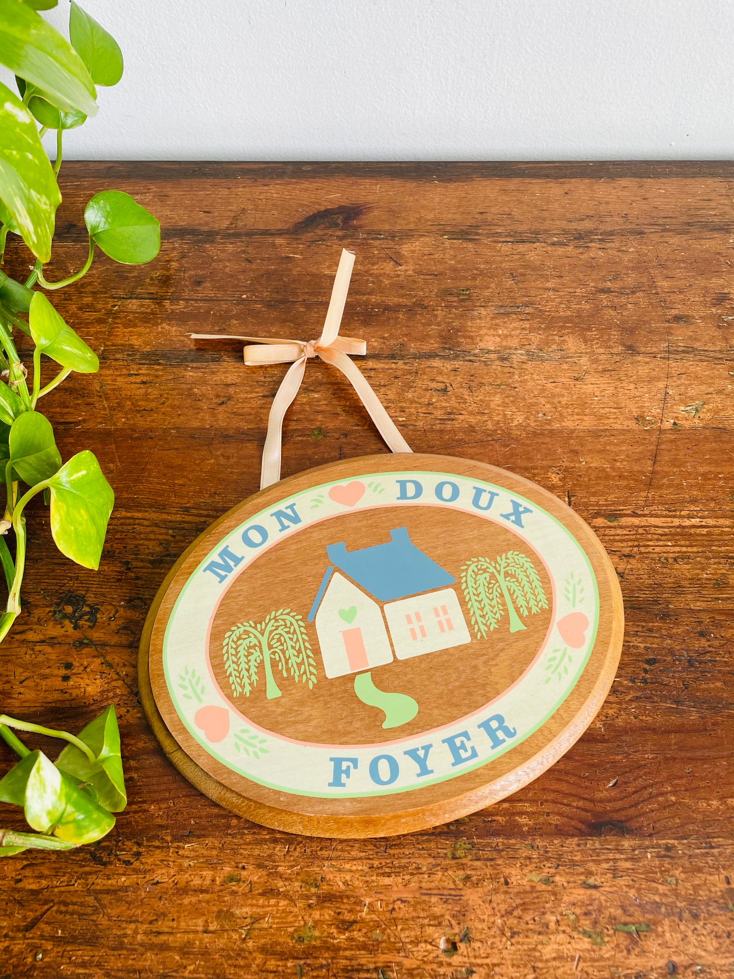 Vintage Wood Wall Hanging Plaque Sign - Mon Doux Foyer - Home Sweet Home / My Sweet Home