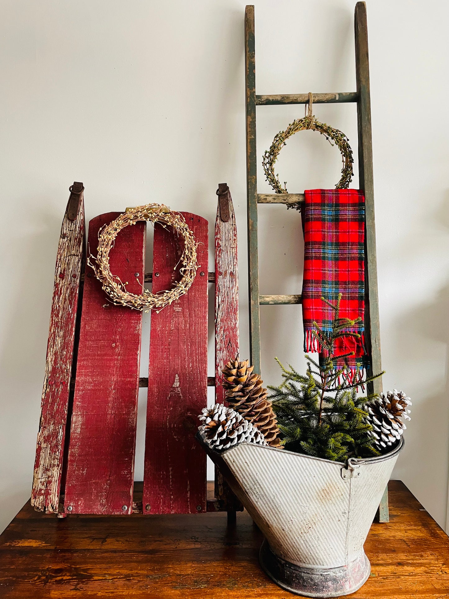 Vintage Rustic & Weathered Chippy Red Sled with Metal Runners & Hardware - Makes Great Porch Decor!