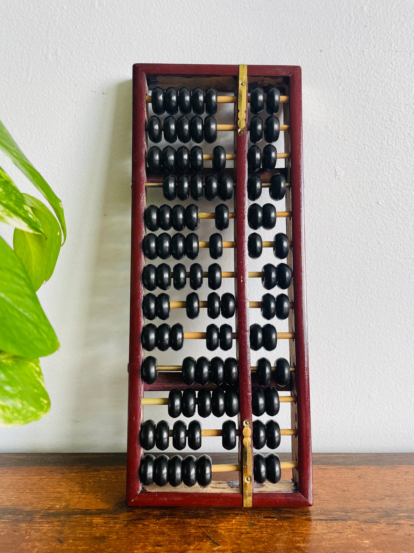 Wood Abacus Counting Beads with Frame & Brass Hardware