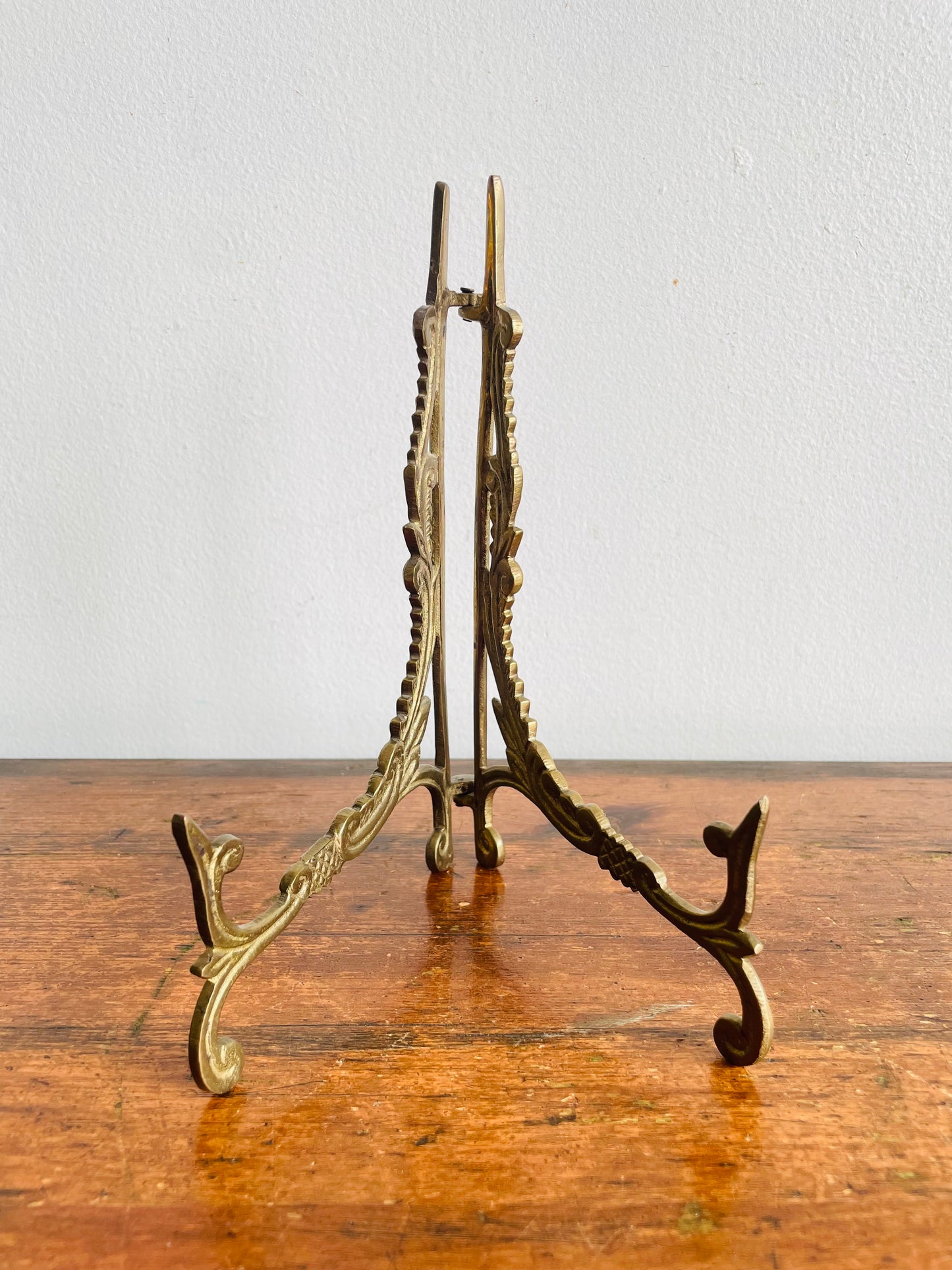 Vintage Brass Ornate Folding 8" Tall Easel - Holds Picture, Art, Book, Etc.