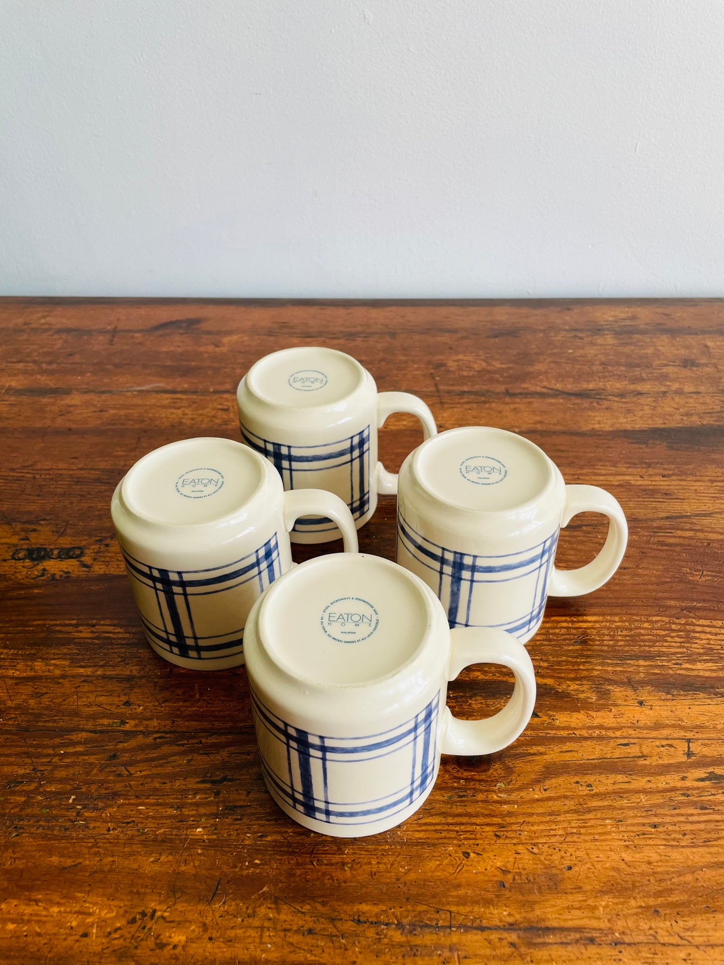 Eaton Home Blue Checkered Tartan Pattern Mugs - Set of 4 - # 2