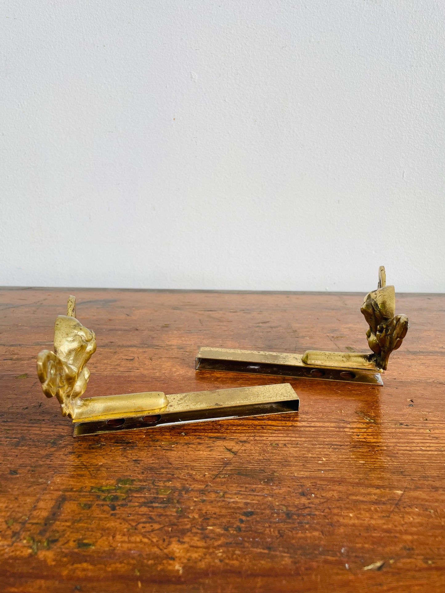Vintage Solid Brass Cherub Angel Hook Hangers or Brackets - Great Project or DIY Piece - Set of 2 Hardware Pieces - Would be Great Stocking Hangers!