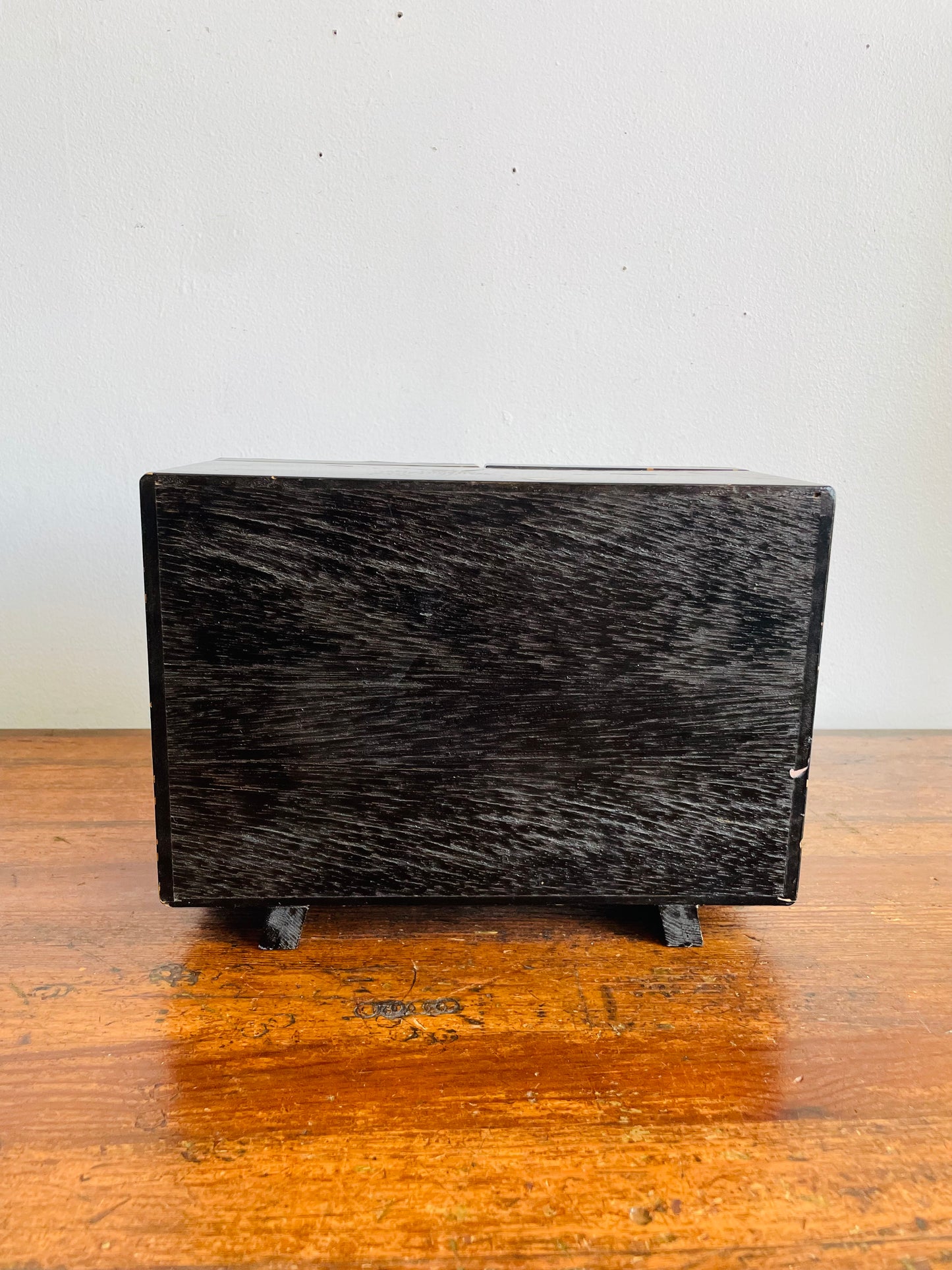 Vintage Japanese Black Lacquer Wood Musical Jewellery Box Cabinet with Mirrors, Drawers & Geisha Woman - Made in Japan - Tested/Works