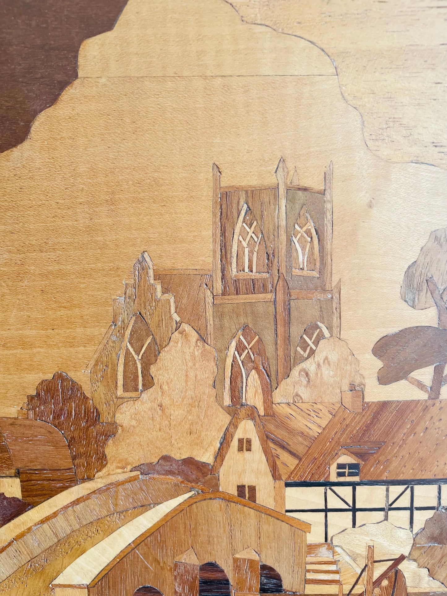 Handmade Framed Inlaid Wood Marquetry Picture - The Village Church by Harold Hurst