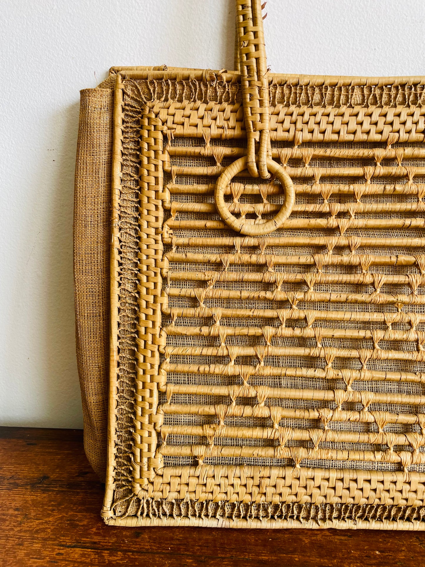 Woven Straw Rattan with Mesh Sides Purse