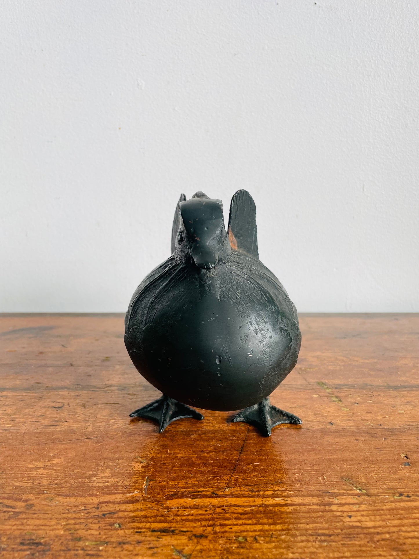 Vintage Solid & Heavy Black Cast Iron Metal Bird Statue - Made in Japan