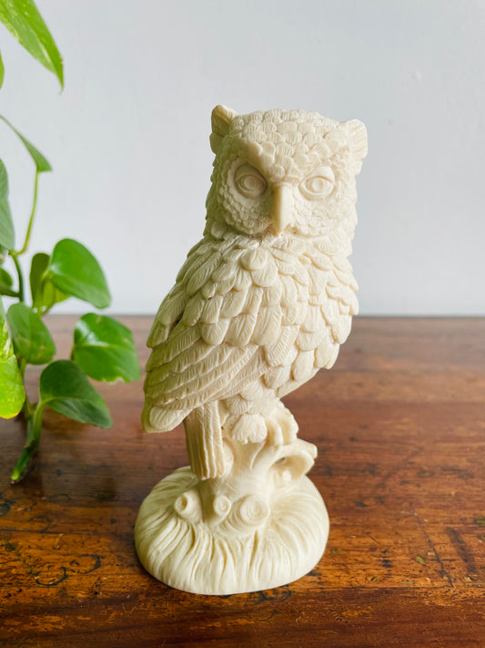 Vintage A. Santini Carved Owl Sculpture - Made in Italy