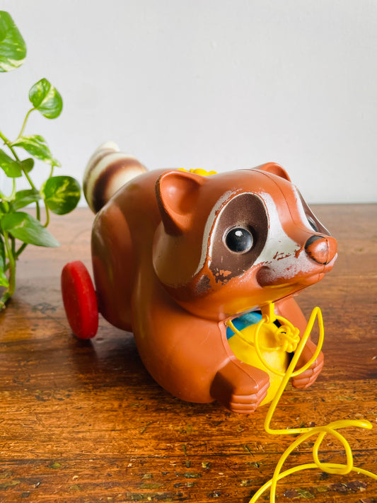 Vintage 1979 Fisher Price #172 Roly Raccoon Pull Toy
