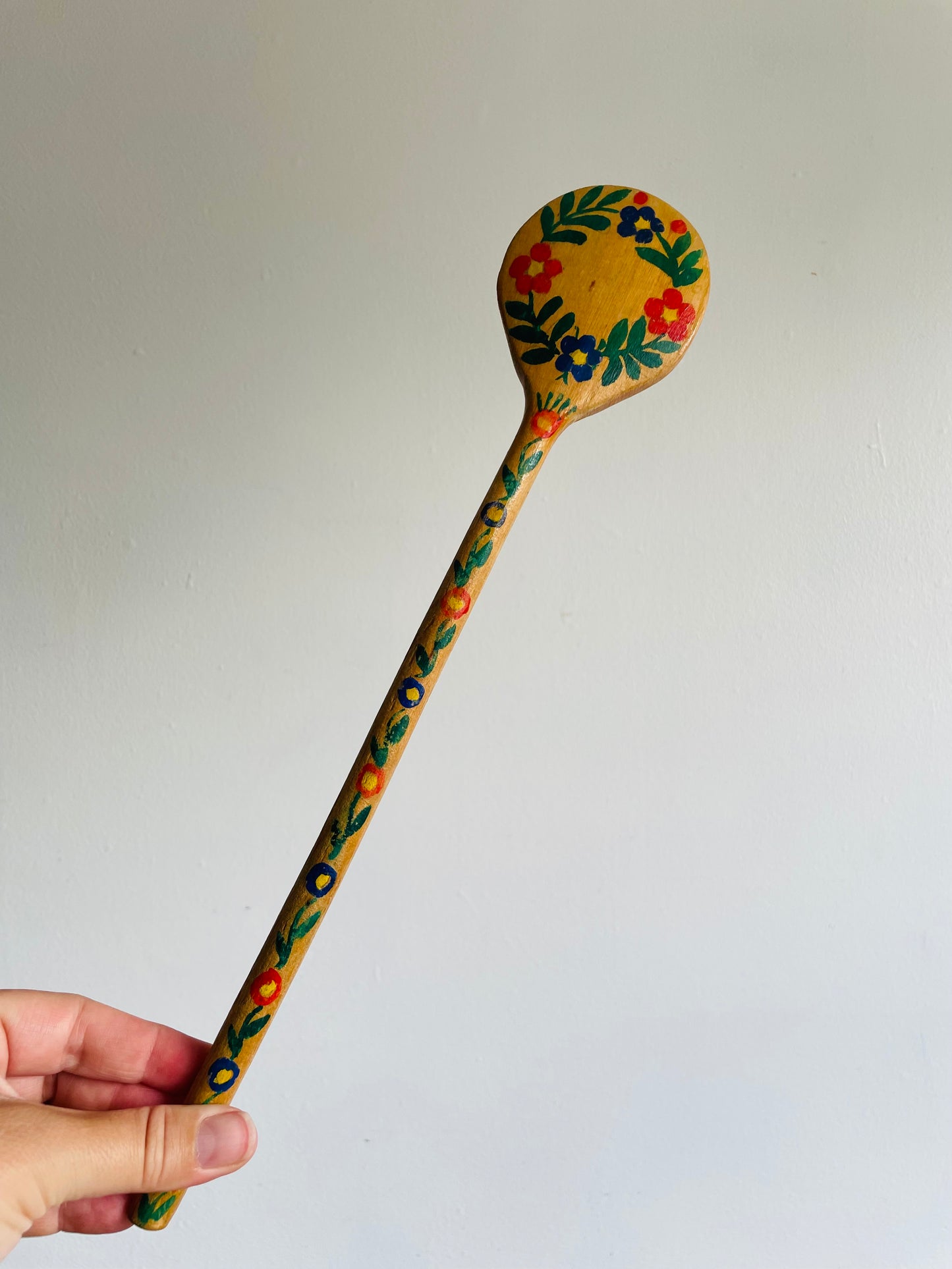 Hand Painted Wooden Spoons with Folk Art Flower Design - Set of 2