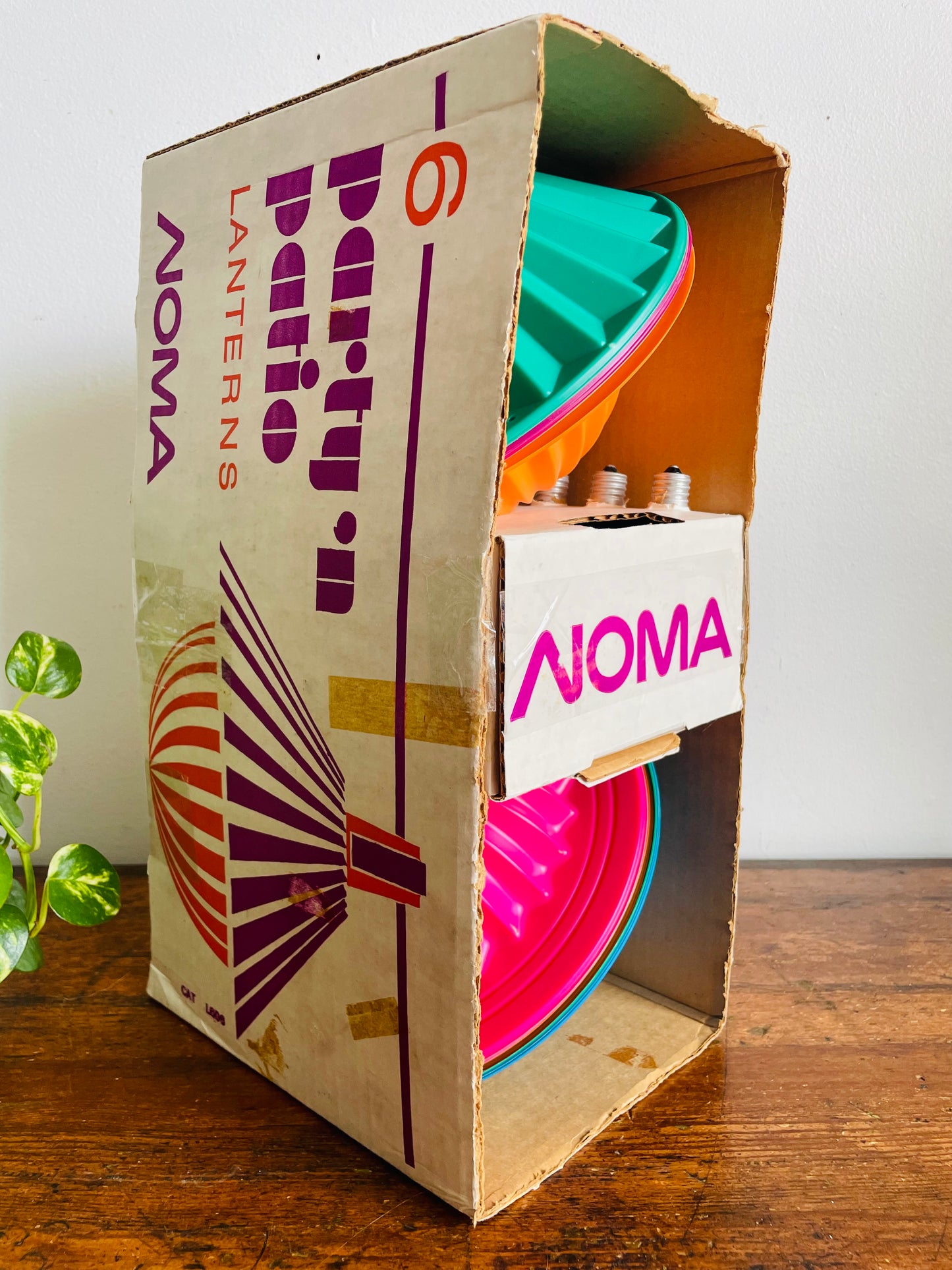 Vintage New Old Stock Noma Party 'n Patio Lanterns in Box - 6 Mix & Match Colours - Indoor & Outdoor Use - Includes Bulbs & 15 Feet Electric Cord - Made in Canada