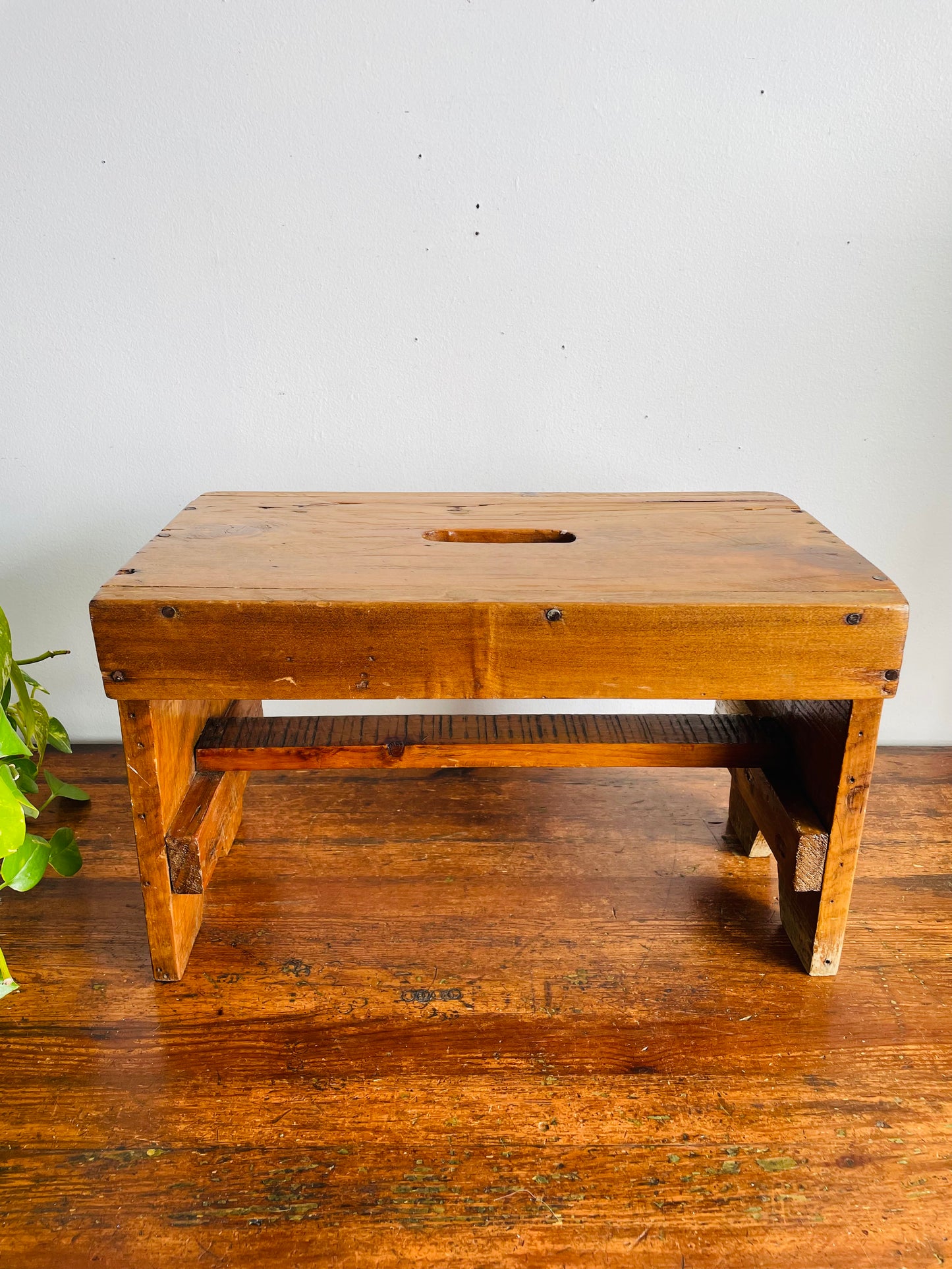 Vintage Wooden Step Stool / Carry Bench - Primitive Rustic Modern Cottage Decor - No Shipping