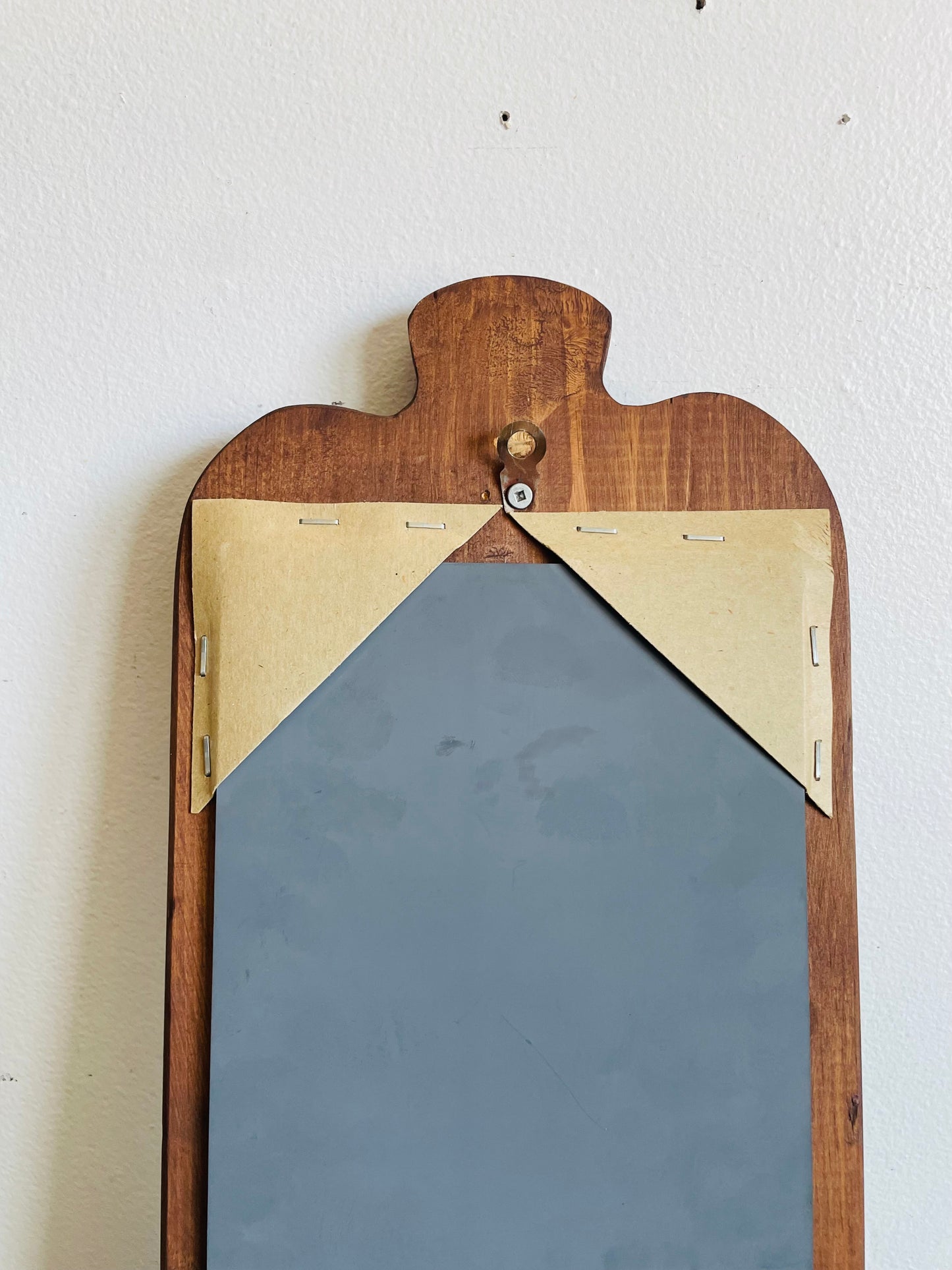 Vintage Organic Wavy Shaped Wood Mirror with Shelf Ledge #2 - 2 Feet Long - No Shipping