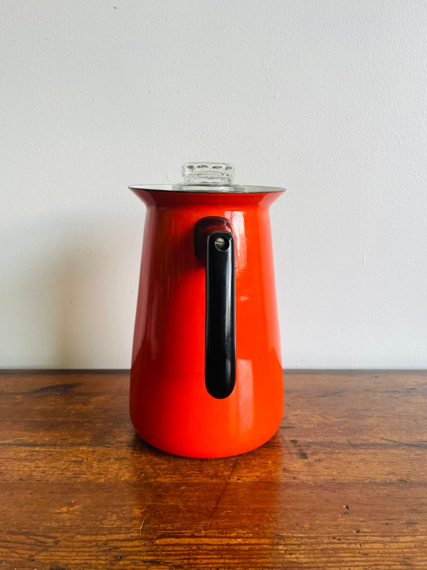 Mid-Century Modern Vibrant Orange Enamel Coffee Percolator or Tea Kettle