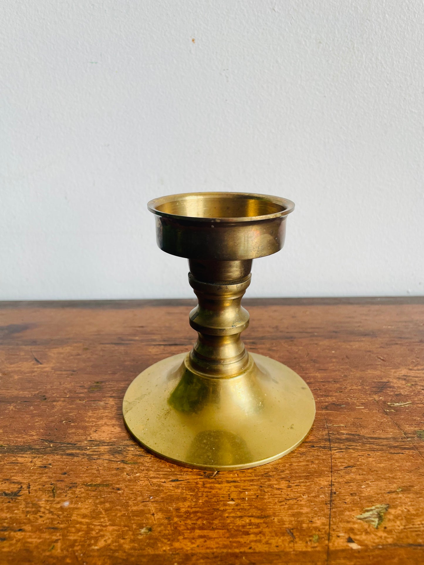 Vintage Heavy & Sturdy Solid Brass Candle Holder with Spindle & Round Base - Can Hold Tapers or a Slim Pillar Candle