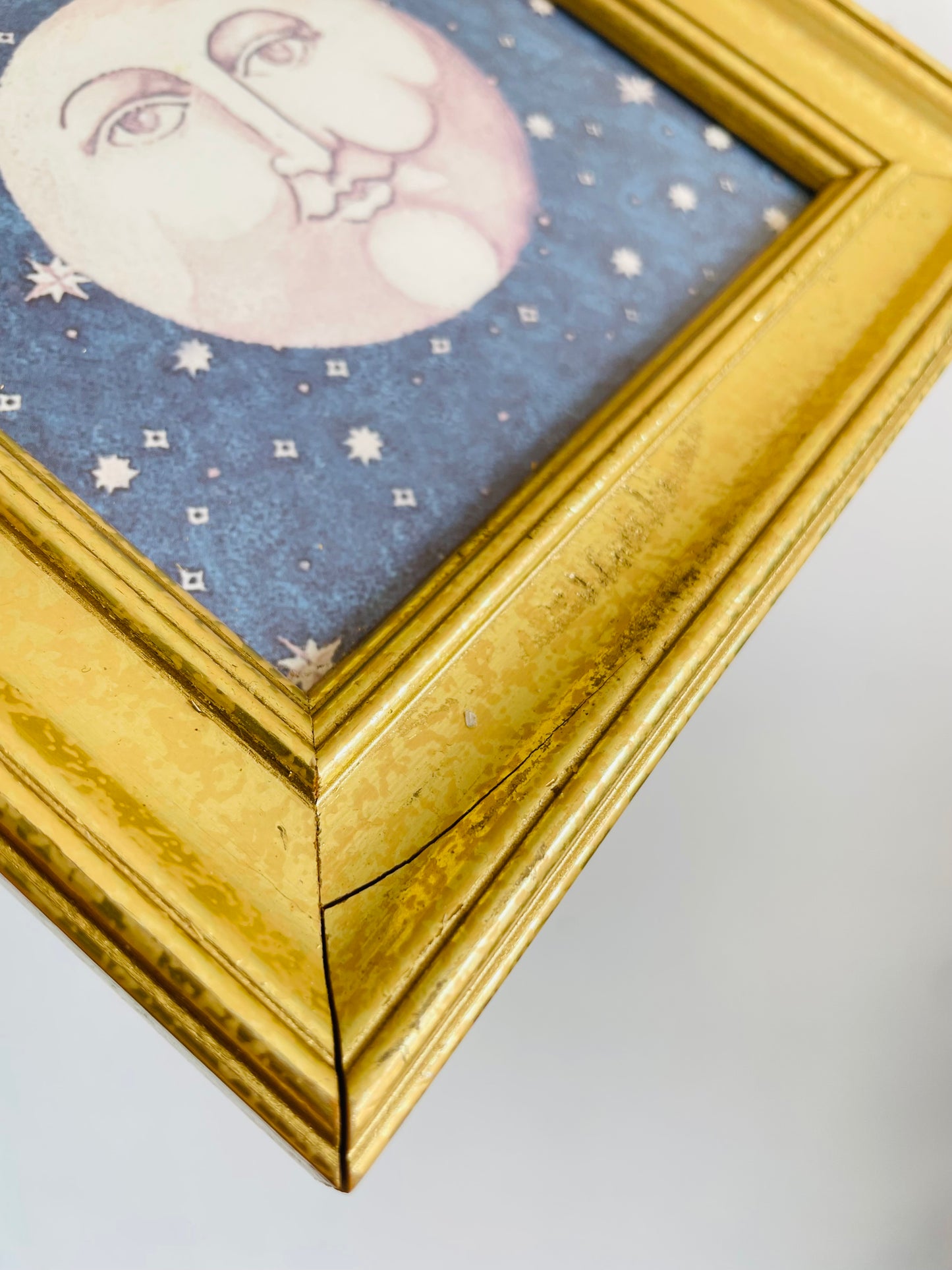 Vintage 1990s Mary Beth Zeitz Celestial Sun, Crescent Moon & Full Moon Print Pictures in Gold Frames - Set of 3 - Y2K Astrology Whimsigoth Decor