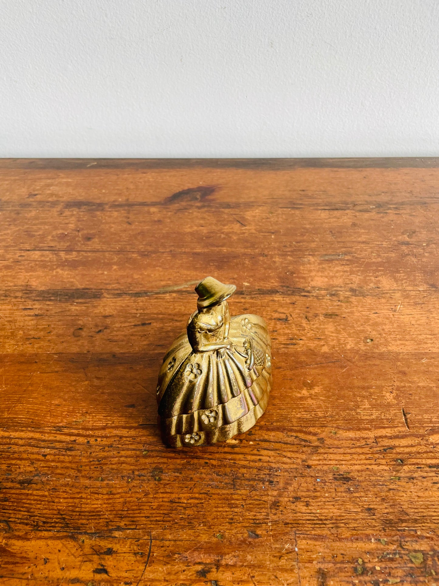 Solid Brass Bell with Victorian Lady in Floral Dress # 2 - Made in England