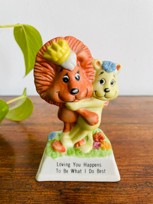 1979 Russ Berrie & Co. #812 Adorable Ceramic Lion Statue - Loving You Happens To Be What I Do Best - Made in Taiwan