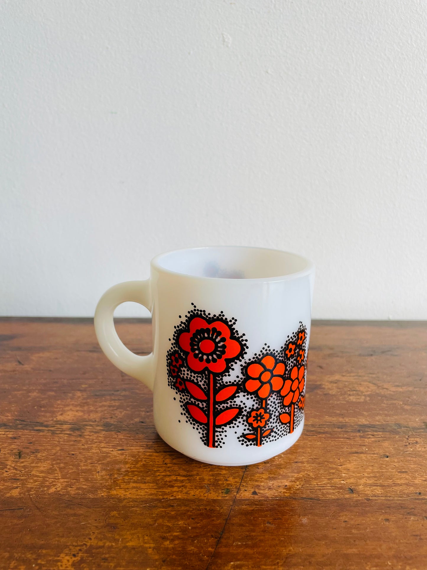 Hazel Atlas Groovy Orange Mod Flower Power Milk Glass Mug