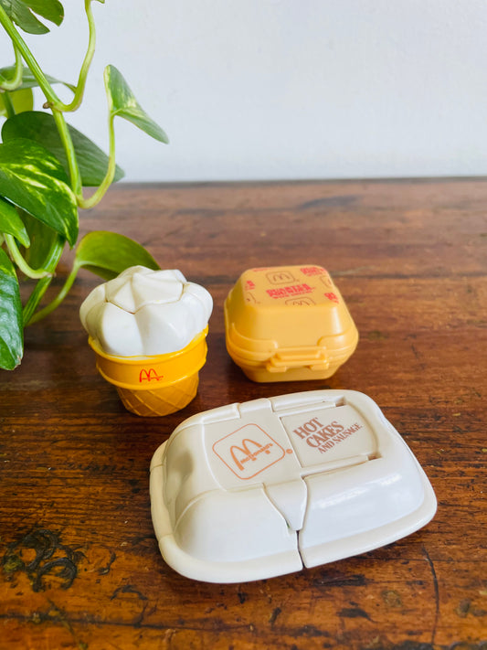 Vintage 1988 McDonald's Happy Meal Toy Bundle - Changeables Transformers - Hot Cakes & Sausage, Ice Cream & Quarter Pounder with Cheese - Set of 3
