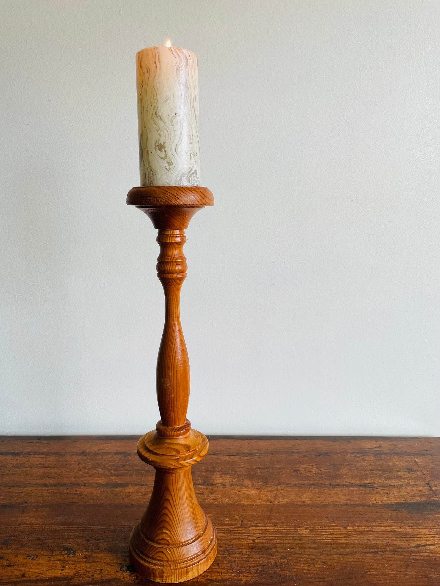 Tall Wood Candle Pillar Holder