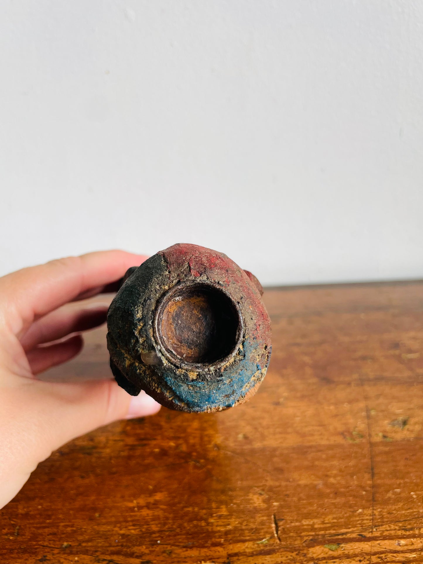 Vintage Hand Carved & Painted Wood Sculptural Head Figure Candle Holder - Found in the Workshop of Fort Erie Artist Estate