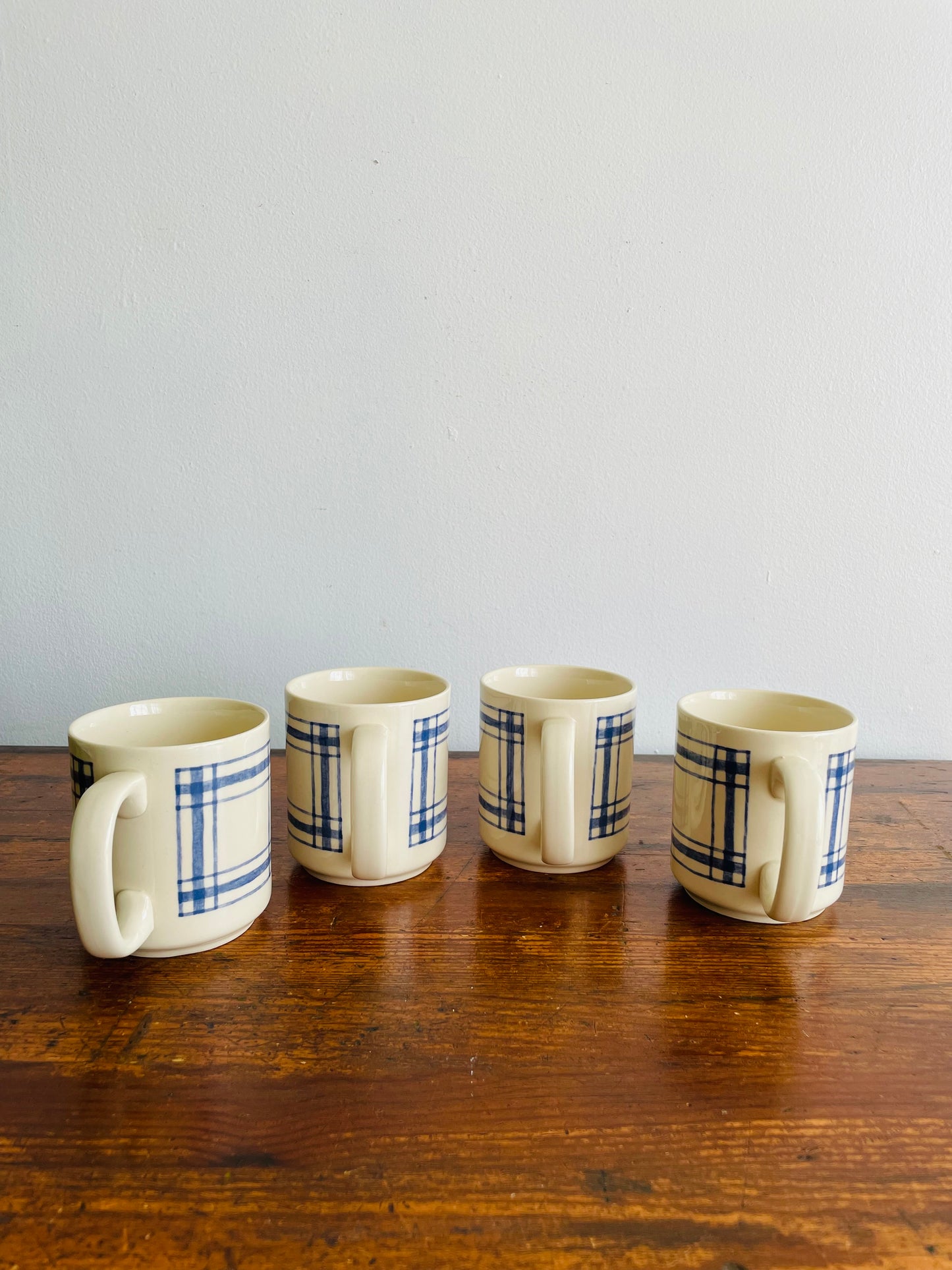 Eaton Home Blue Checkered Tartan Pattern Mugs - Set of 4 - # 2