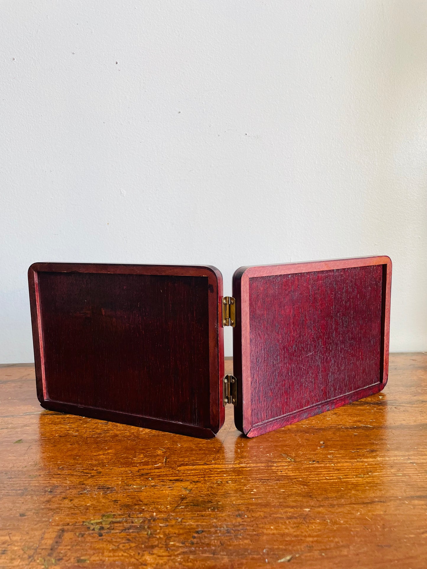 Vintage Hinged Wood Folding Double Picture Frame