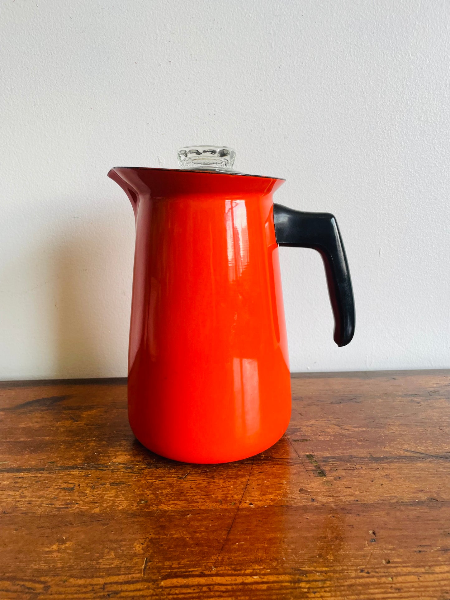 Mid-Century Modern Vibrant Orange Enamel Coffee Percolator or Tea Kettle