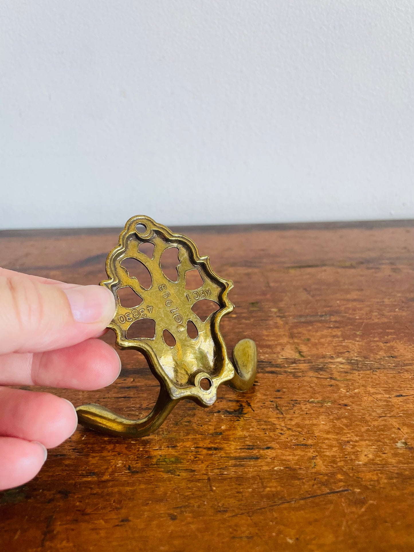 Vintage Solid Brass Wall Hanging Hook with Two Hook Hangers
