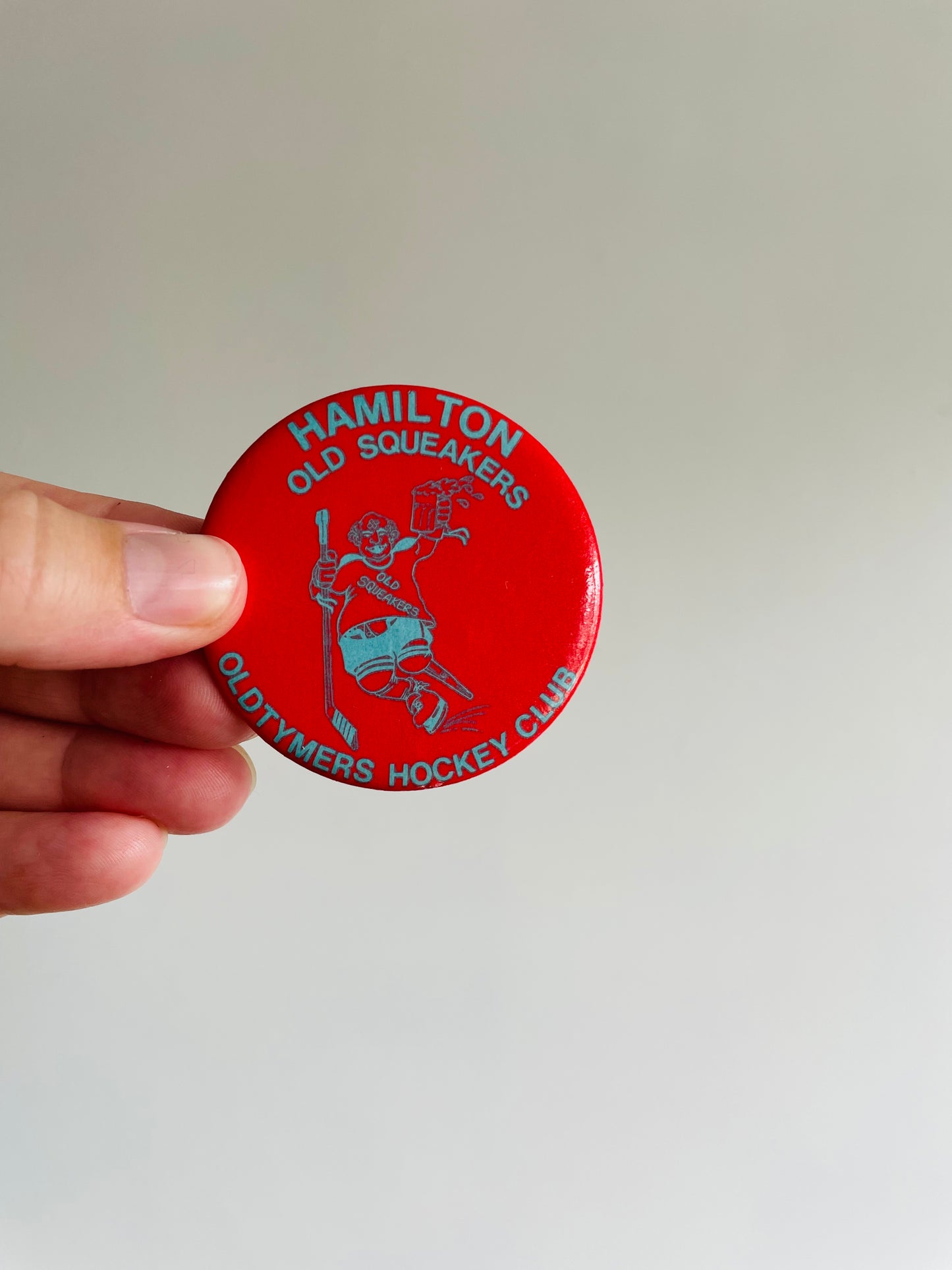 Vintage Metal Hockey Button Pin - Hamilton Old Squeakers Oldtymers Hockey Club