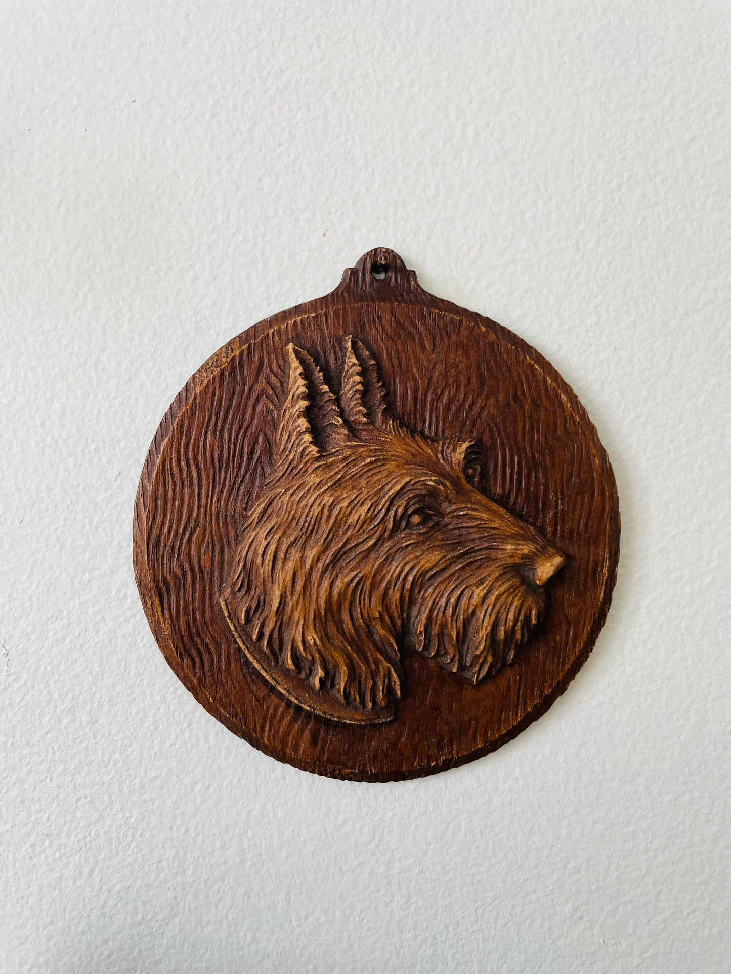 Carved Resin Wall Plaque Picture of Scruffy Terrier Dog