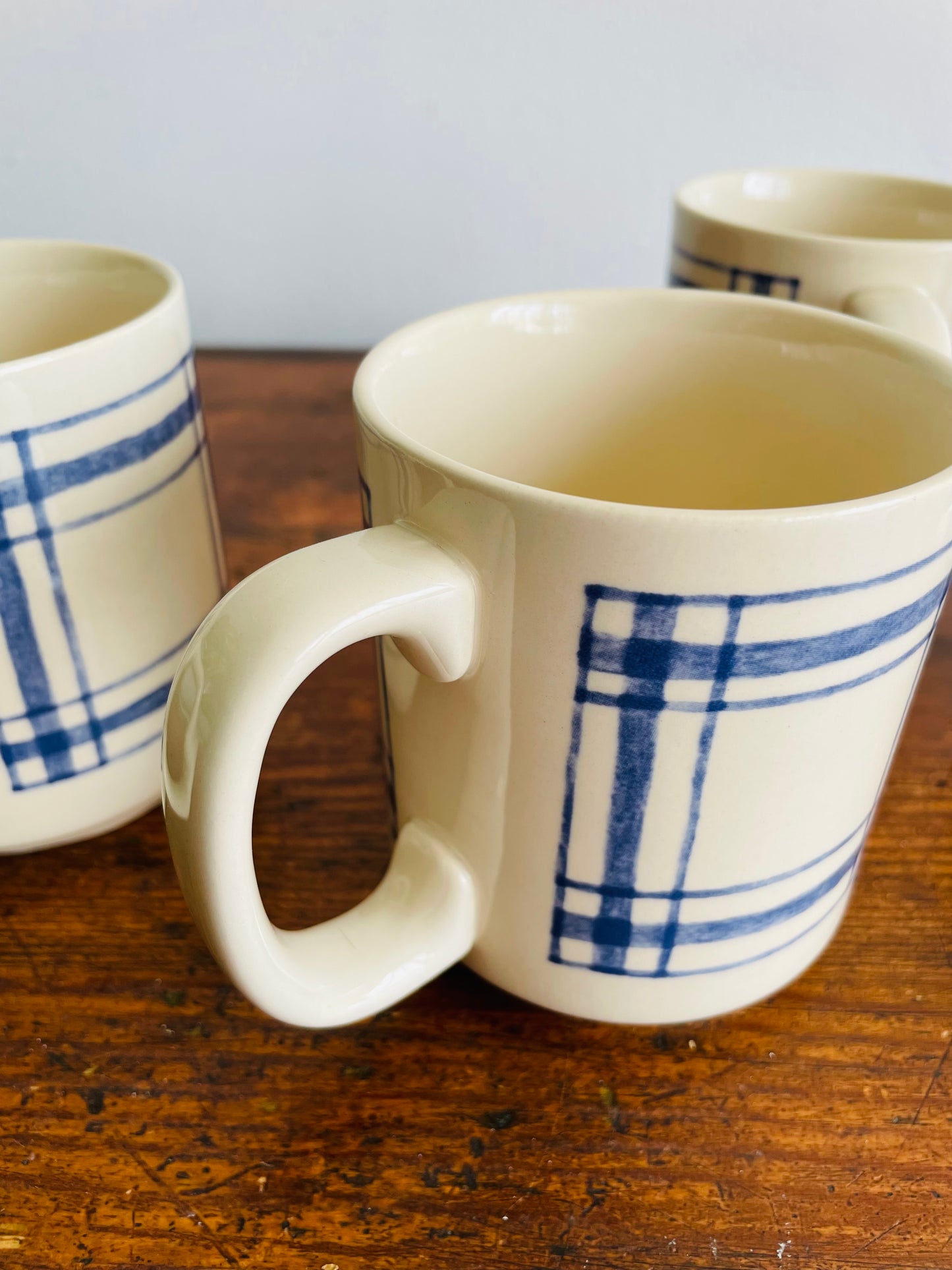 Eaton Home Blue Checkered Tartan Pattern Mugs - Set of 4 - # 2