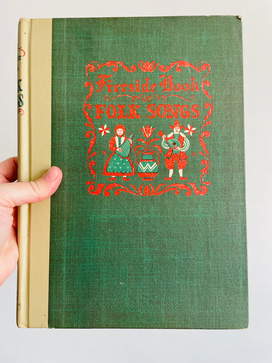 Fireside Book of Folk Songs Hardcover Book - Includes Lyrics, Piano Sheet Music & Fun Illustrations (1947)