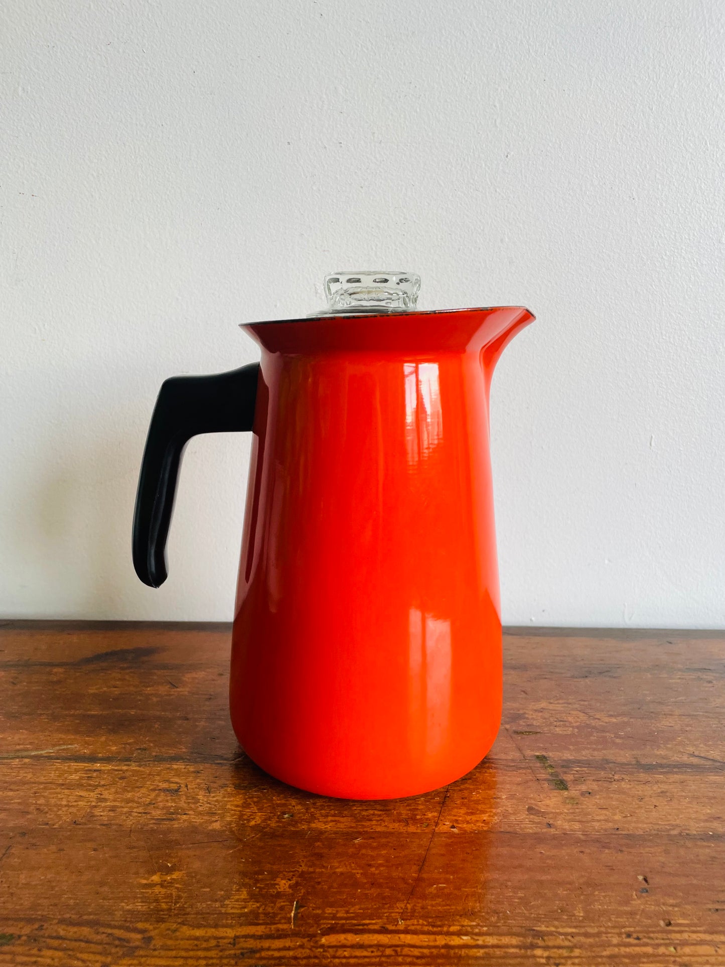 Mid-Century Modern Vibrant Orange Enamel Coffee Percolator or Tea Kettle